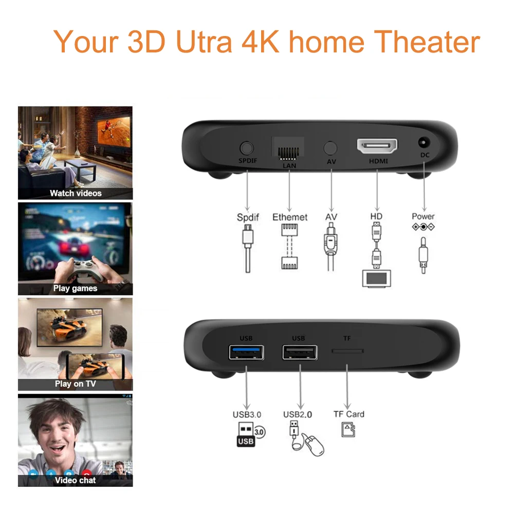 Huafeliz Новый U9 Смарт Android TV box 4K 9 0 RK3318 4 Гб 64 HDMI USB 3 2 ГГц 5 WIFI 3D медиаплеер PK x99 tv RK3399 |