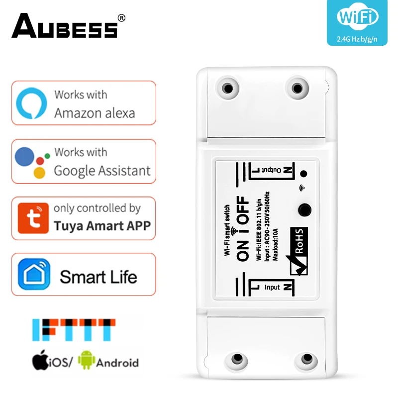 

Aubess DIY WiFi Smart Light Switch Universal Breaker Timer Smart Life APP Wireless Remote Control Works With Alexa Google