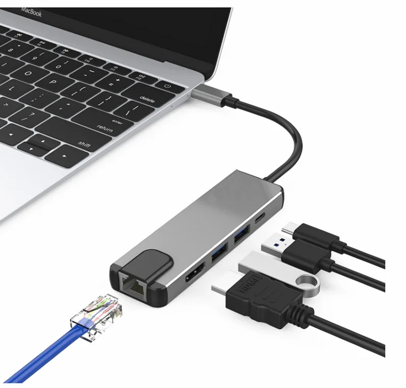 Горячий-5 в 1 концентратор USB Type C Hdmi 4K к Gigabit Ethernet Rj45 Lan адаптер для Mac book Pro Thunderbolt 3 USB-C