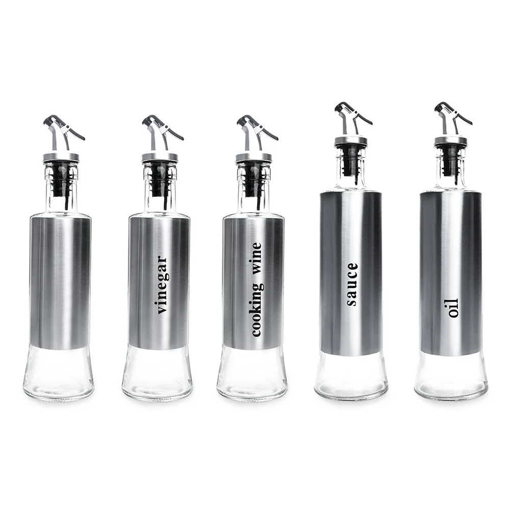 

Creative Glass Oil Pot Japanese Style Stainless Steel Seasoning Bottle glass Oil Pot Kitchen Seasoning Jar Set