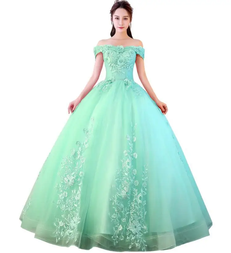Розовые бальные платья Милая Тюль с кружевным жемчугом Vestidos De 15 Anos сладкий 16 платья Бальные вниз платья выпускного вечера - Цвет: mint