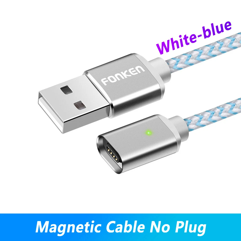 White Cable No Plug FONKEN Магнитный usb-кабель Micro USB type C Магнитный кабель для телефона 1 м 2 м светодиодный Быстрый Магнитный зарядный кабель Mini usb C зарядный шнур - Цвет: White Cable No Plug