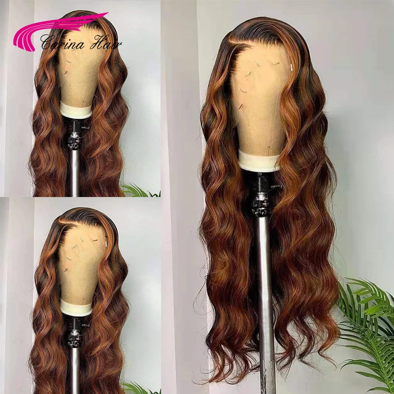 Ombre Human Brazilian Hair Wigs Colored Human Hair Wigs PrePlucked Human Hair Wigs For Women Human Hair Deep Wave Lace Front Wig