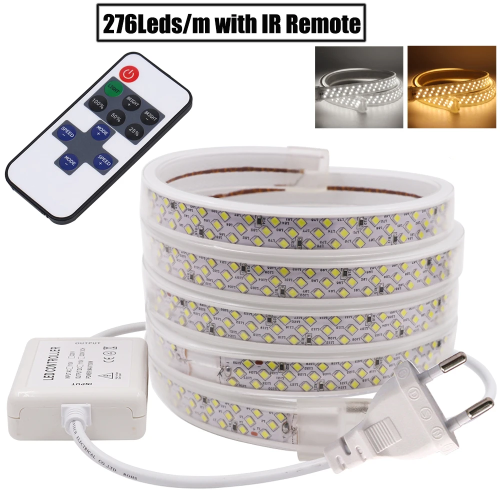 220V 276 светодиодный/m тремя рядами светодиодный полосы светильник SMD2835 180 s/М гибкий