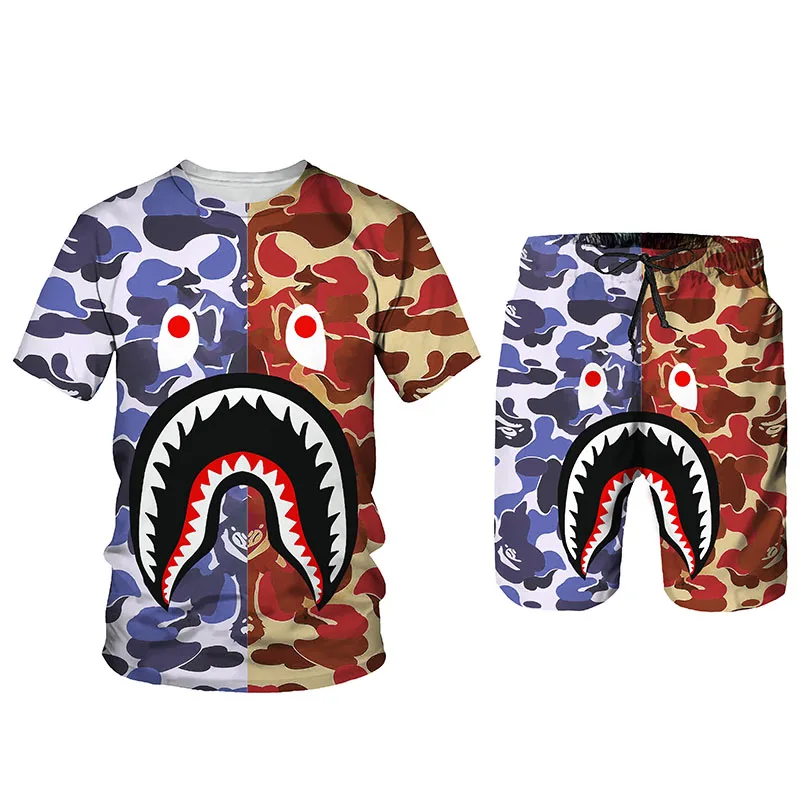 

New Summer Men's 3d Printing Suit Men's T-shirt + Shorts 2-piece Suit Hip-hop Street Men's Sports Suit Cool Boy Casual Suit