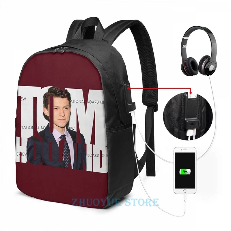 Забавный рюкзак с графическим принтом Tom Holland(4) USB-зарядкой мужские школьные сумки