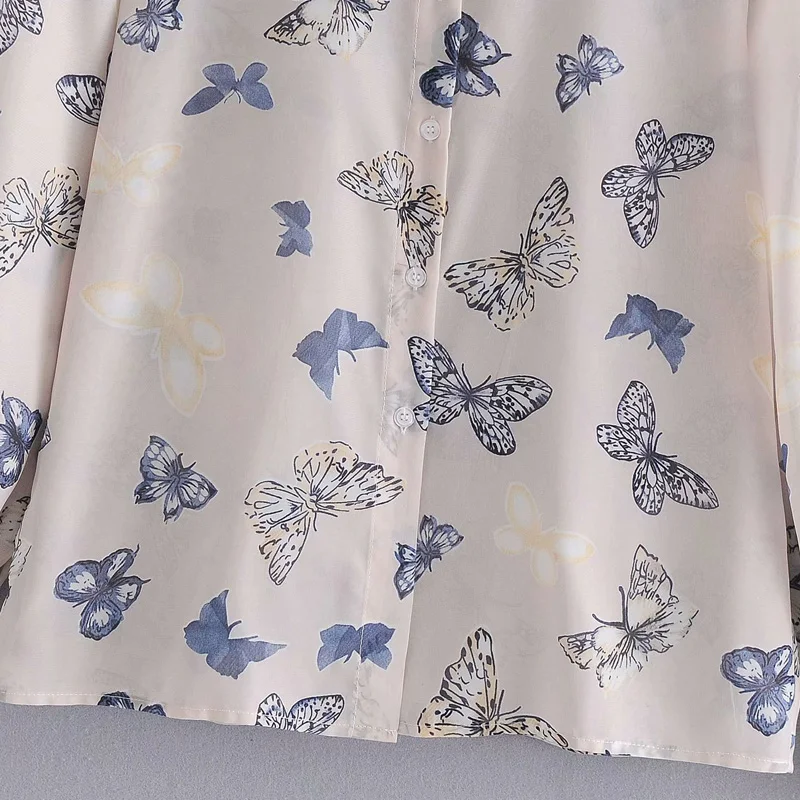 

LVWOMN Women Shirt Tops Fashion Butterfly Print Long Sleeve Single Breasted Turn-down Collar Blouse Elegant Blouses For Women