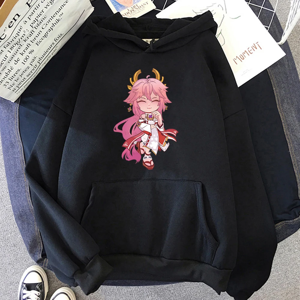 

Толстовка Genshin Impact Yae Miko, Зимние Топы в стиле хип-хоп, теплые женские и мужские свитшоты с капюшоном, одежда для пары в стиле Харадзюку