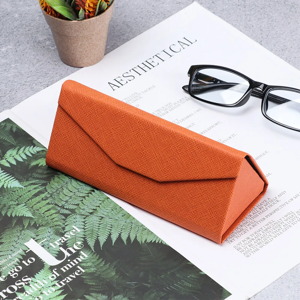 

New Hot Triangle Glasses Box Candy Color Folding Sunglasses Case PU Waterproof Strong Magnet Eyewear Protective Organizer