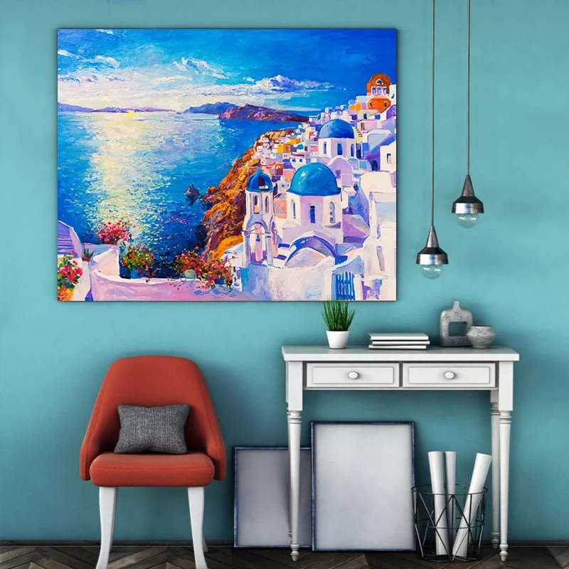 

paint by number art painting by numbers Color block fill color decompression coast landscape mediterranean friendship