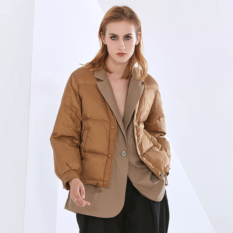 

fashion Fake Two Black Parkas For Women Notched Long Sleeve Casual Cotton Coat Female Fashion New Clothing 2021 Tide Winter