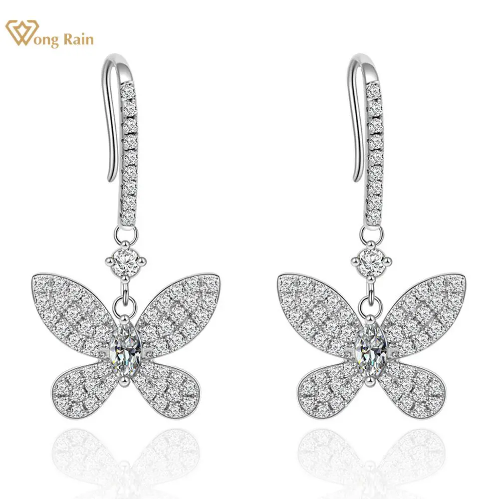 

Wong Rain Luxury 100% 925 Sterling Silver Created Moissanite Gemstone Drop Dangle Butterfly Earrings Fine Jewelry Gift Wholesale