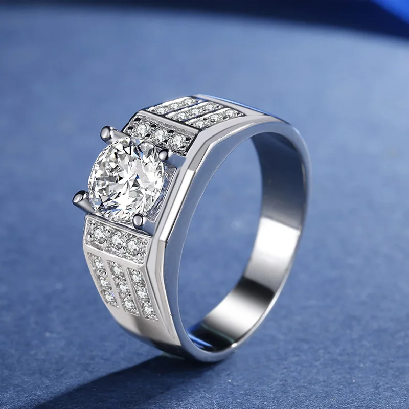 S925 Серебряный VVS1 кольцо с бриллиантом украшения для мужчин Anillos De Wedding Bizuteria белый