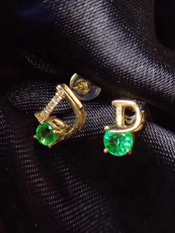

fashion round Letter natural green emerald stud earrings S925 silver natural gemstone earrings women's party Earrings jewelry