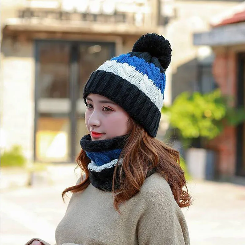 Простая Балаклава женская вязаная шапка шапочки с шарфами Горячая Шея зимние