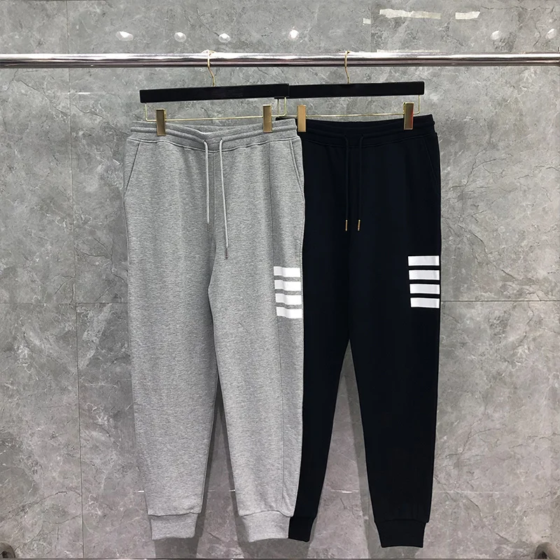 

THOM Sweatpants Autunm Winter Men Lovers Casual Custom Pants Classic Cotton Pique Side Insert 4-Bar Jogger Trousers