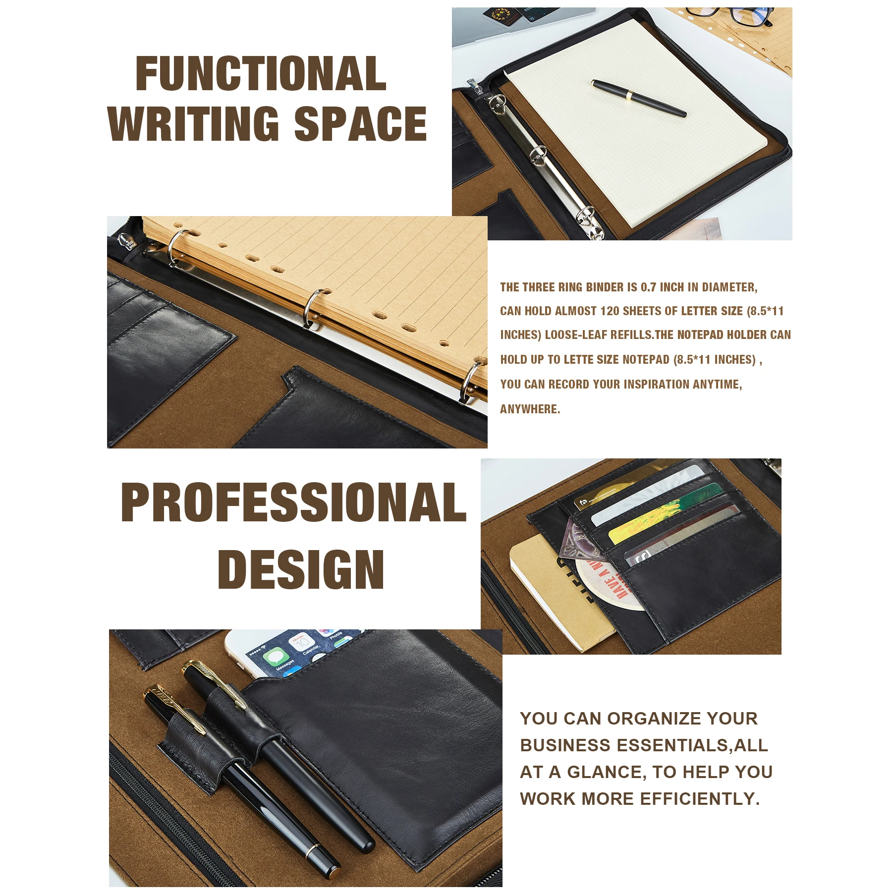 Ручная работа натуральная кожа 3 кольца папка для Портфолио A4 Бизнес Портфель