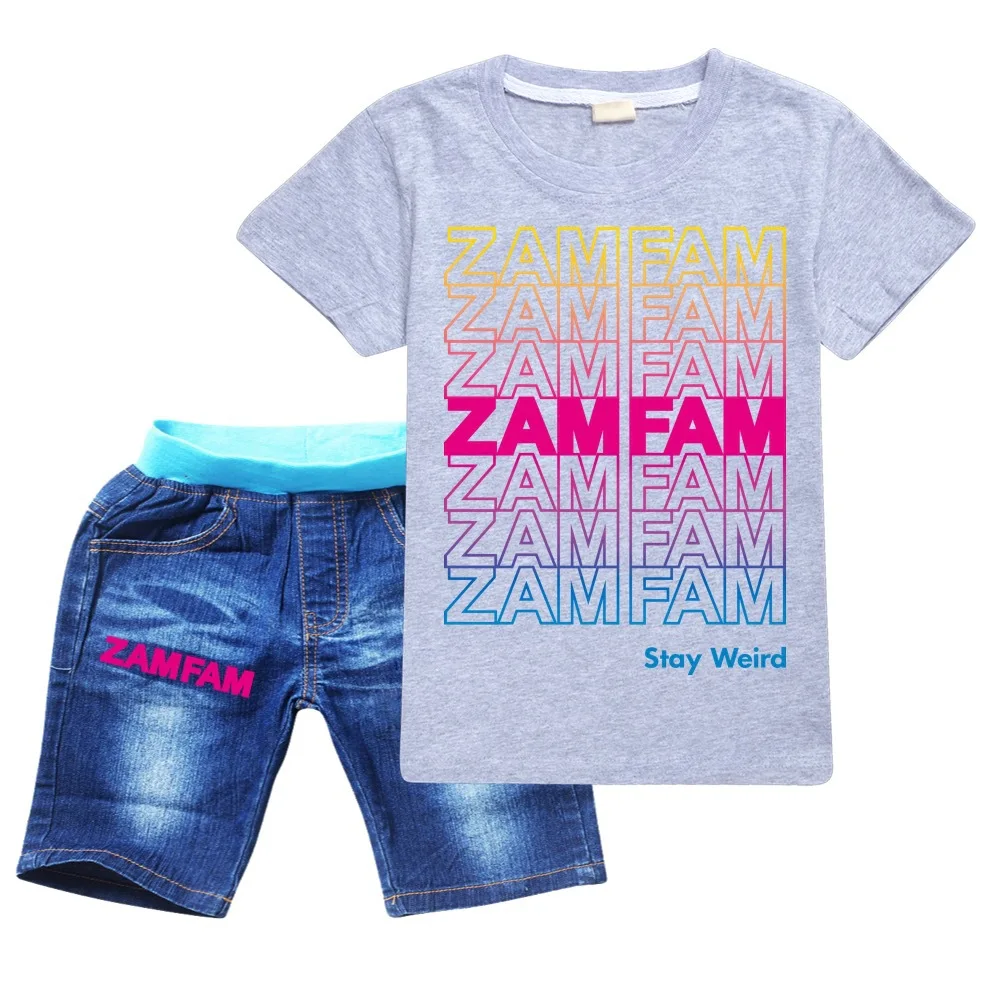

2021 Hot Zamfam Summer Children Cotton Casual Boys Wear T+ Denim Shorts Set for 2~14y Teenages Short sleeve Suit Kids Clothes