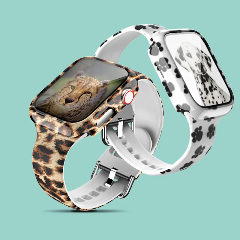 

Case+Strap for Apple watch 6 band 40mm 44mm 42mm 38mm Printing silicone wrist belt bracelet correa for Iwatch series 3 4 5 6 SE