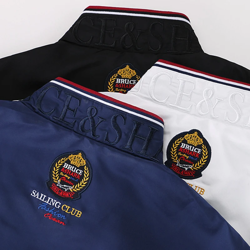 Мужская зимняя куртка с вышивкой Брюса и акулы утепленная хлопковая подкладкой