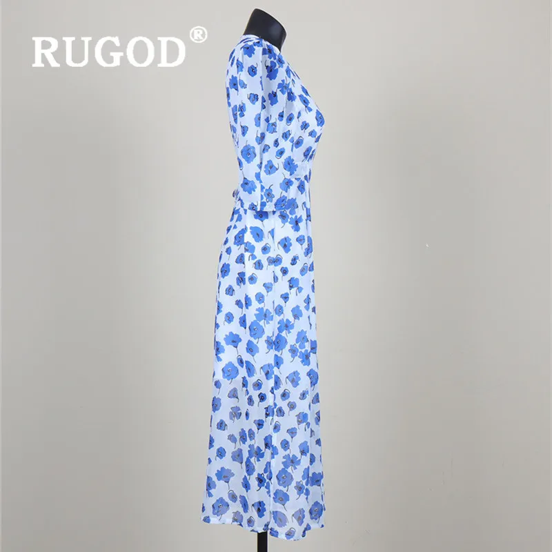 

Square Collar Floral Print Half Sleeve Elegant Termperament Long Dress for Ladies Chic Vintage Chiffon Fit and Flare Dress 2020