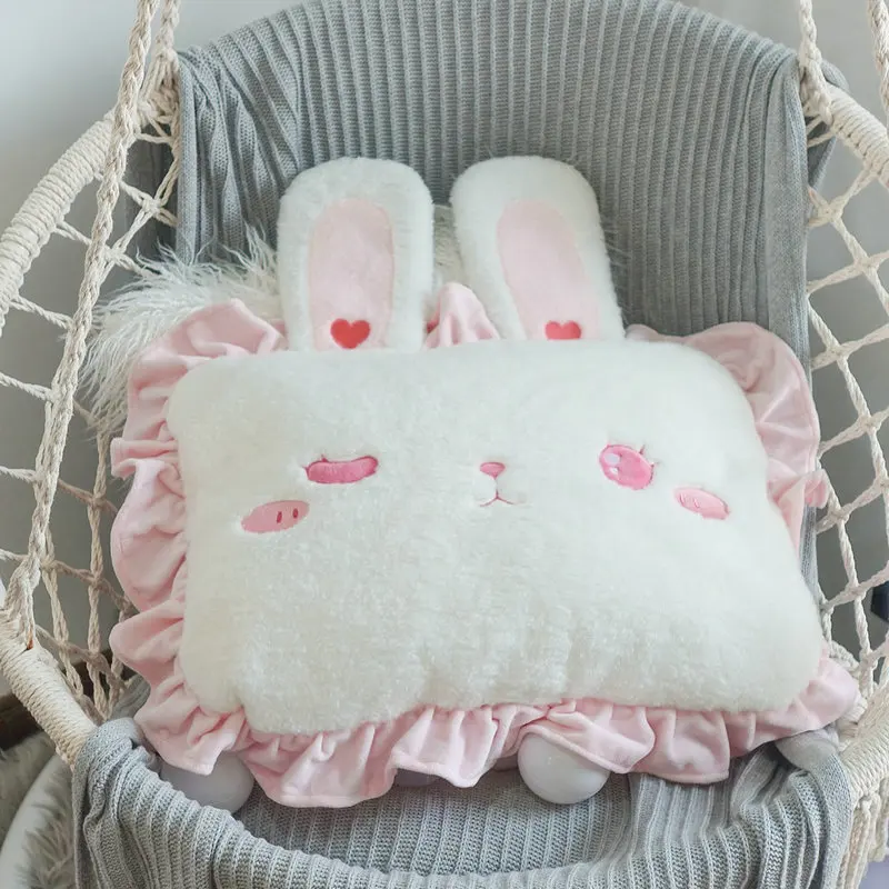

Pink Rabbit Pillow Case with Core Pillow with Cute Bunny Ears Lolita Lace Pillow Princess Girl Room Bed Decor Sleeping Pillow