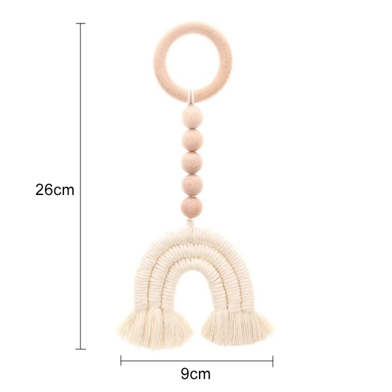 

New Handmade Woven Cotton Rope Rainbow Decoration Tassels Natural Wooden Bead Garland String Wall Hanging Home Decor#Q