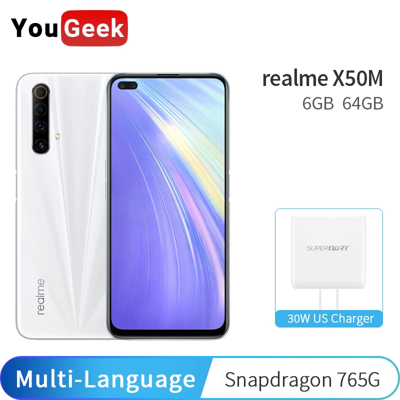 Мобильный телефон realme X50m 6 ГБ 128 Snapdragon 765G четыре ядра 48мп камера мобильный 30 Вт Dart