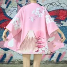 Кимоно женское с принтом Журавля, свободная рубашка в японском стиле Харадзюку, повседневный жакет, юката, пальто для пар, лето