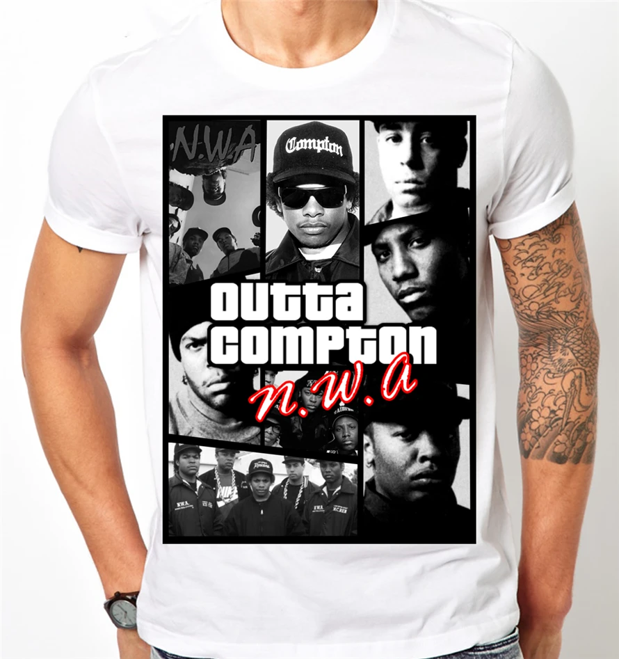 Nwa Compton Eazy E Dr Dre Ice Cube Dj Yella Mc Ren Rap Gods хип-хоп Мужская футболка Забавный дизайн |
