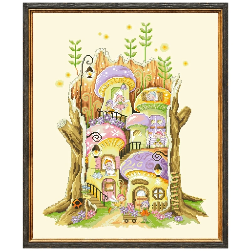 

Fairy village Dreampattern counted cross stitch kits embroidery needlework sets 18ct 14ct 11ct light yellow cloth DIY handmade