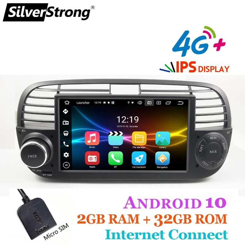 SilverStrong IPS Android10 Bluetooth автомобильное радио для FIAT 500 4G модем интернет fiat500 Android 32 Гб ROM