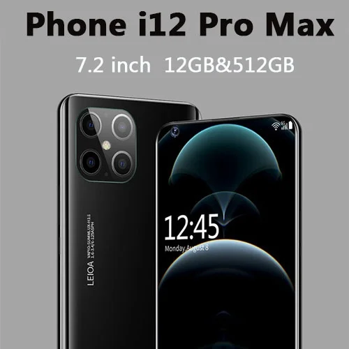 Смартфон i12 Pro Max, 7,2 дюйма, 5000 мАч, 16 Мп + 32 МП, 12 + 512 ГБ