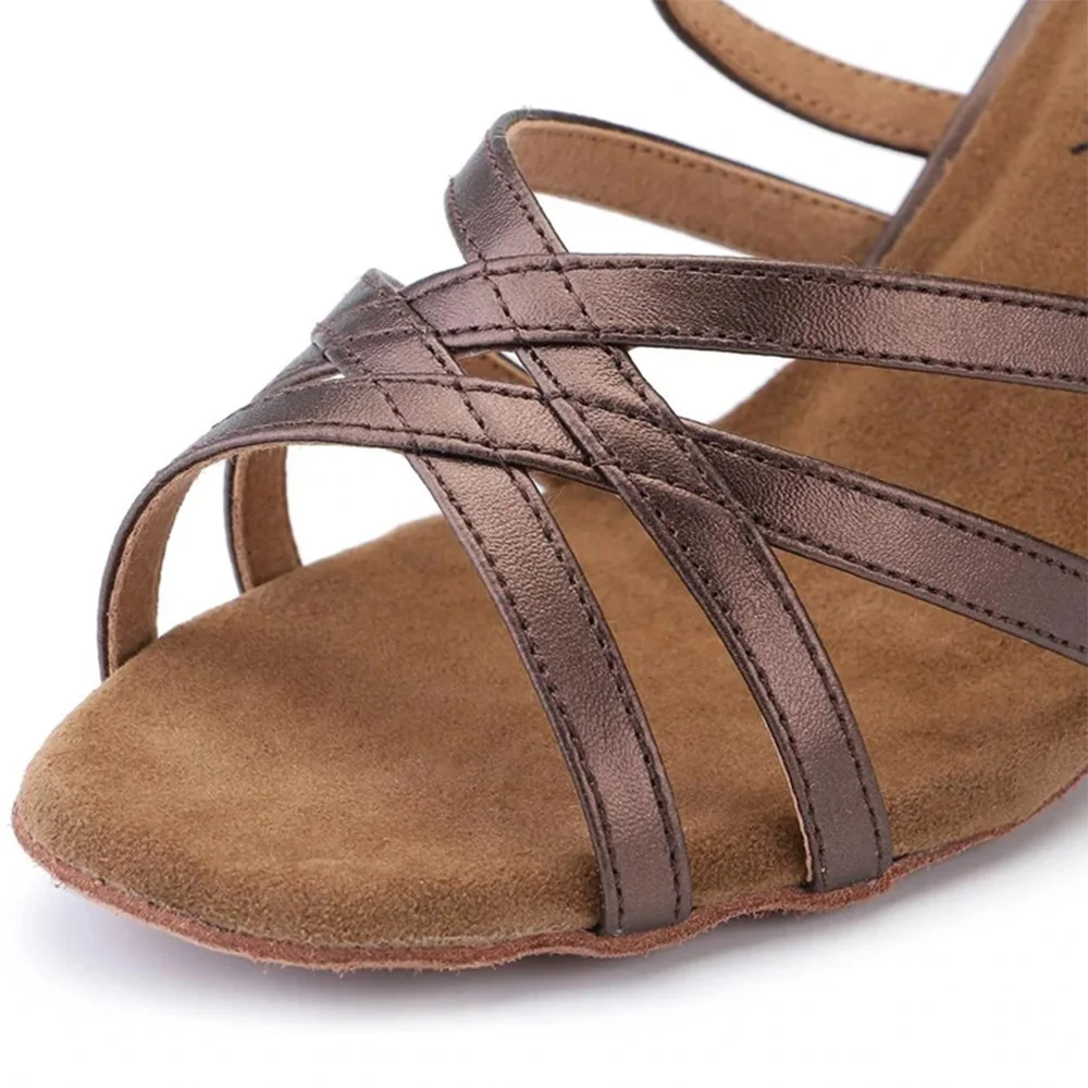 Latin dance shoes Women Flash Satin brown wide thin high heel 7.5cm Salsa Performance Ballroom dancing shoes bd dance