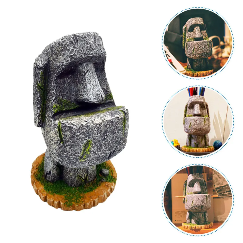 

1Pc Creative Statue Shaped Pen Holder Home Office Storage Container Grey