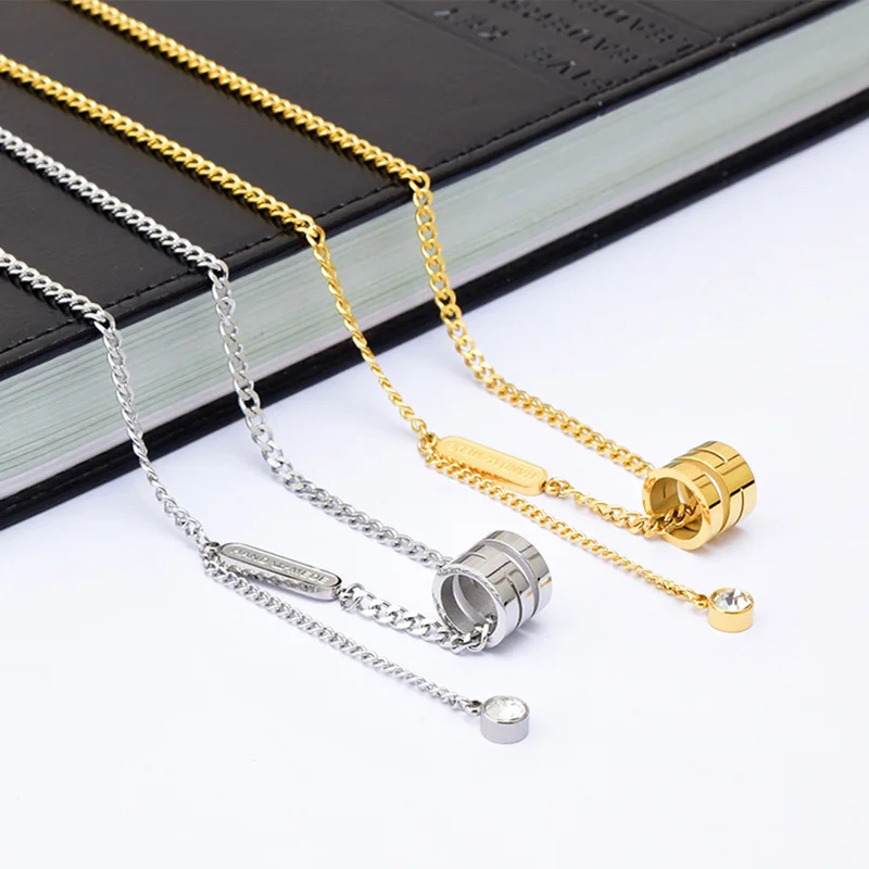

2022 New Design Sense Spiral Cylinder Titanium Steel Gold Necklace For Woman Korean Fashion Jewelry Gothic Girl's Clavicle Chain