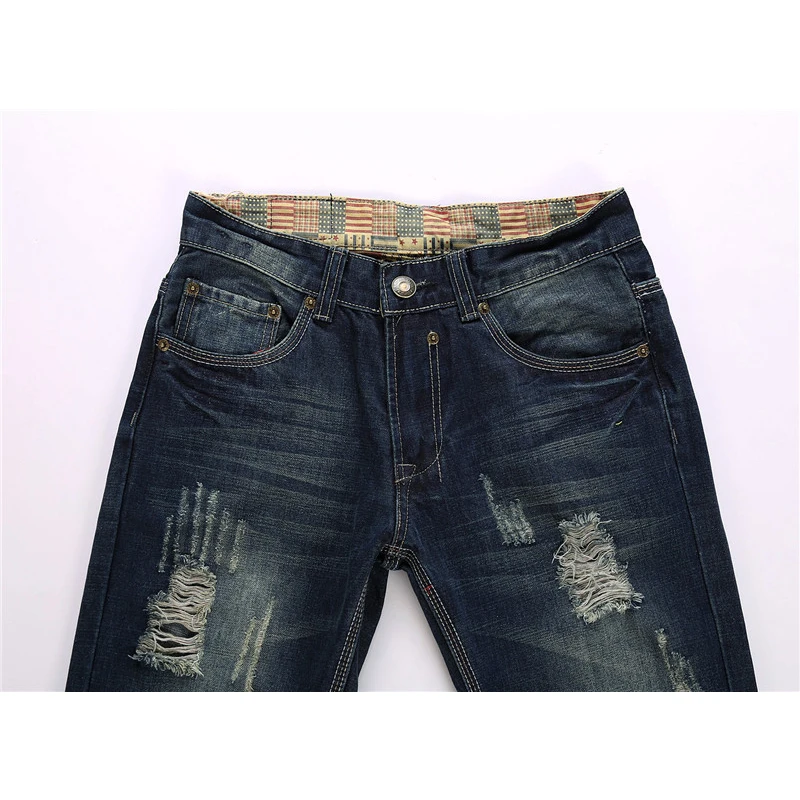 Мужские джинсы модные с дырками всесезонные прямые брюки ностальгические