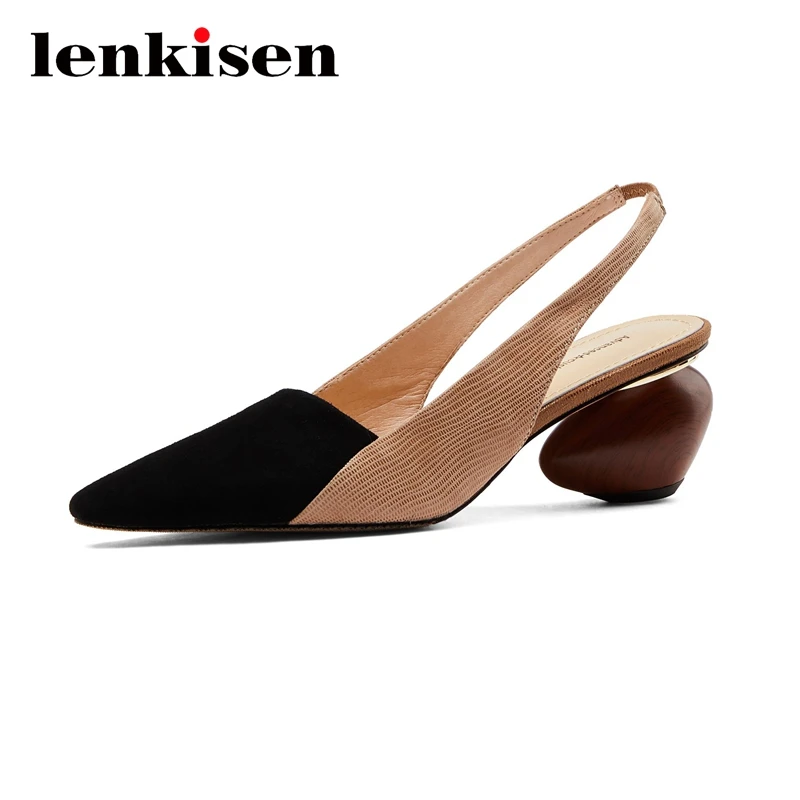 

Lenkisen/Новинка; Модные разноцветные женские туфли-лодочки с острым носком на высоком необычном каблуке; Женские туфли-лодочки с эластичным ре...