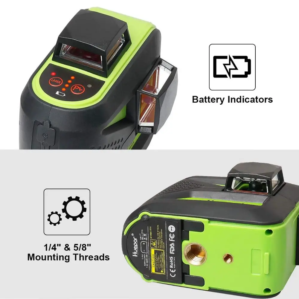 Huepar 8 Lines 2x360 Cross Laser Level Measure Rotary Line Red Beam Self-leveling Manual Mode Use Li-ion Battery | Инструменты