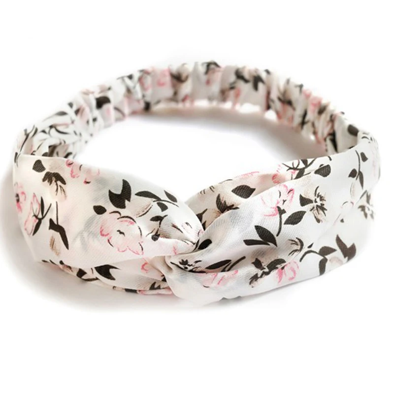 

Fashion Floral Women Headband Hair Accessories Cross Knotted Bow Chiffon Hair Band Boho Headdress Ladies Hoop Headwear