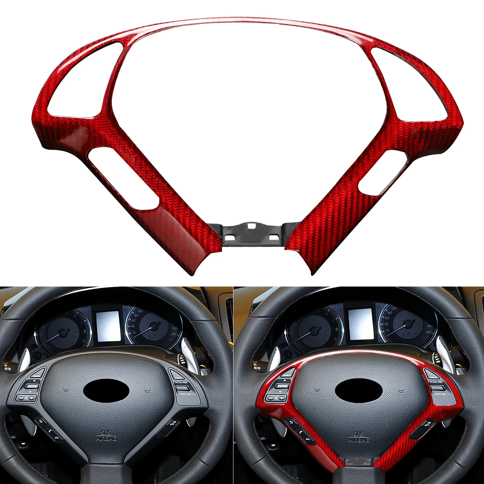 Дешево Для Infiniti G37 EX37 2013 Q40 2015 G25 EX35 2012 Nissan 370Z 2010-2018 сменный красный чехол из углеродного волокна для рулевого колеса