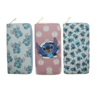 disney new stitch 4pu long zipper wallet wallet printed student cute coin purse wallet chain forever young wallet
