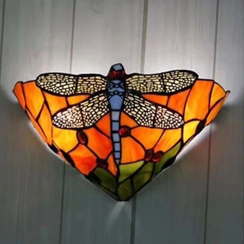 

12 Inch Tiffany Mediterranean Dragonfly Led Indoor Wall Lamps Bathroom Light Lamp Restaurant Corridor Living Room Bed-lighting