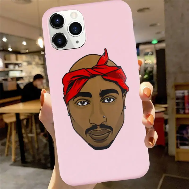 

Rapper 2Pac Makaveli Tupac Amaru Shakur Phone Case Pink Candy Color for iPhone 6 7 8 11 12 s mini pro X XS XR MAX Plus