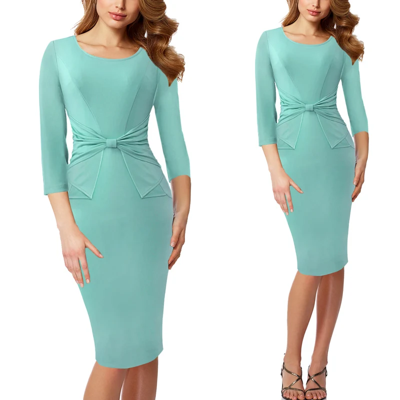 Vfemage Винтаж одноцветное цвет печати рюшами Лук носить на работу молнии vestidos Bodycon Офис Вечерние Партии Женское облегающее платье 361