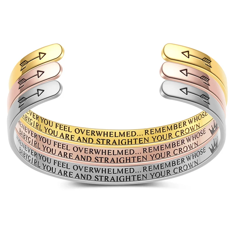 

AMORUI Laser Engraved Bangles Positive Inspirational Cuff Stainless Steel Baby Girl Bracelets Anniversary Gifts for women