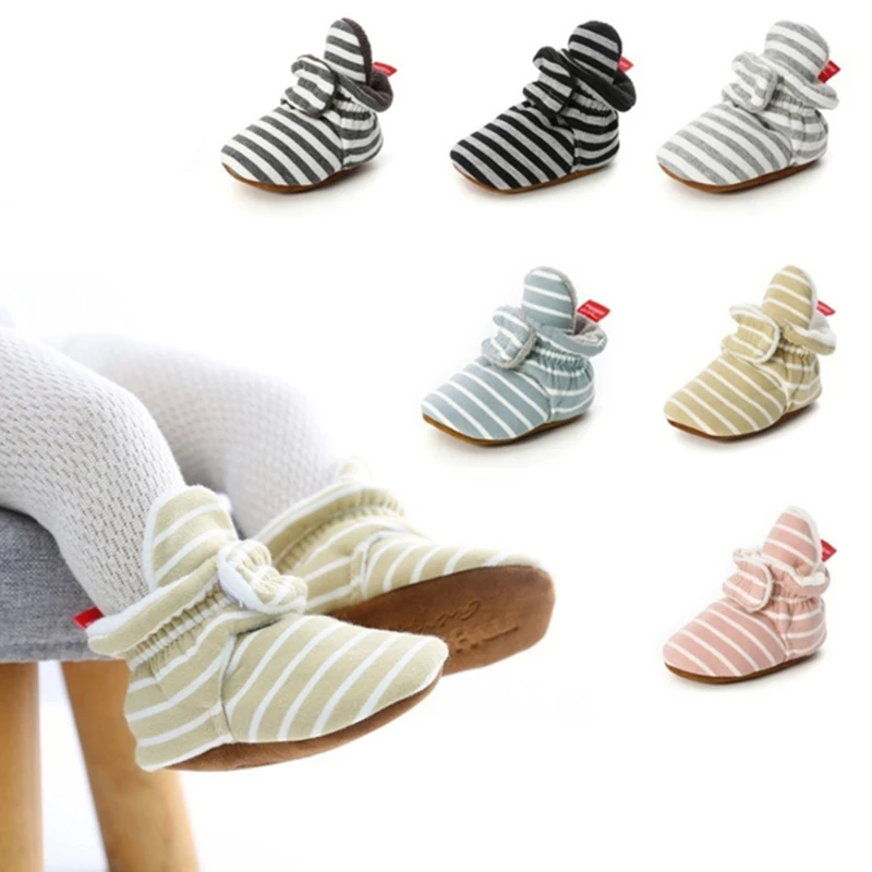 

Newborn Baby Toddler Shoes 0-1 Year Old Baby Shoes Handmade Cotton Blend Shoe Stripe Black Baby First Walkers