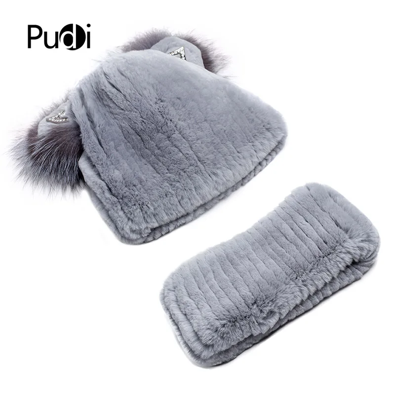 Pudi HF7034 MS шарф из кроличьего меха, шапка с милыми ушами серебристой лисы, модная теплая зимняя шапка различных цветов на выбор