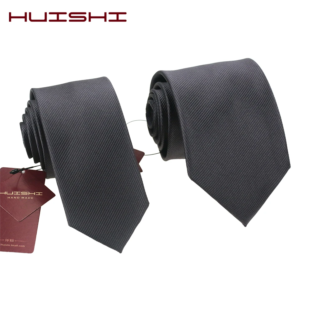 Новый модный дизайнерский темно серый мужской галстук HUISHI однотонный