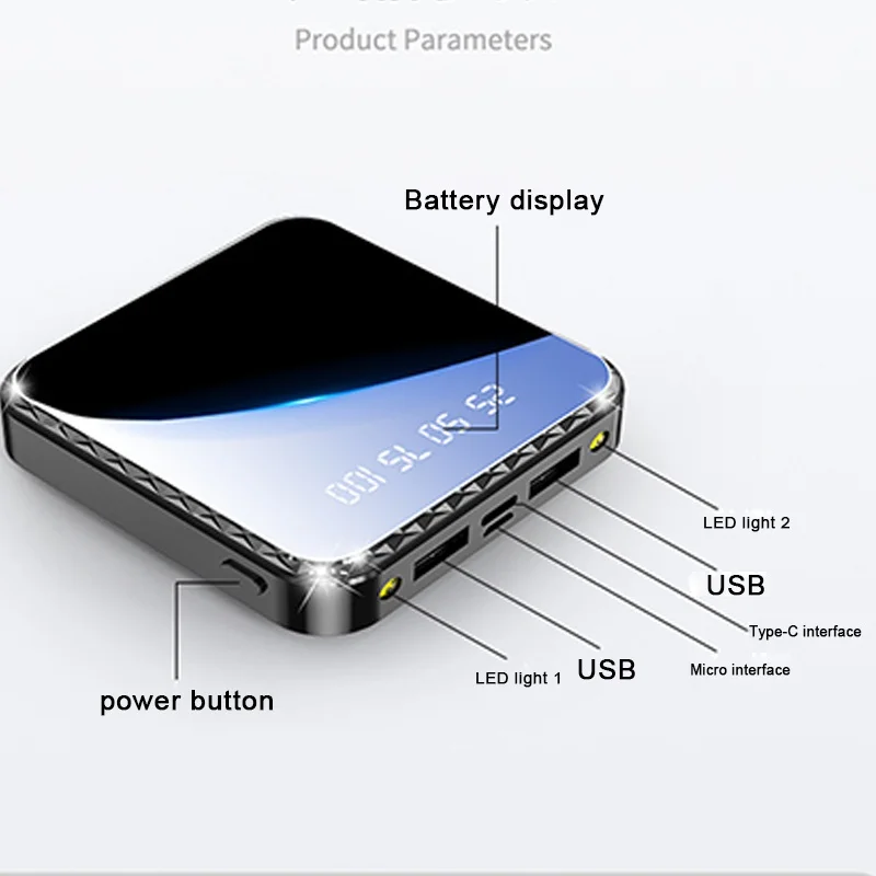 Mini Power Bank 30000mAh Portable Charger External Battery Flashlight LCD Digital Display Fast Charging Xiaomi Iphone | Мобильные